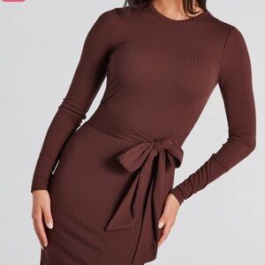 New Windsor Stylish Staple Tie-Front Ribbed Knit Midi Dress